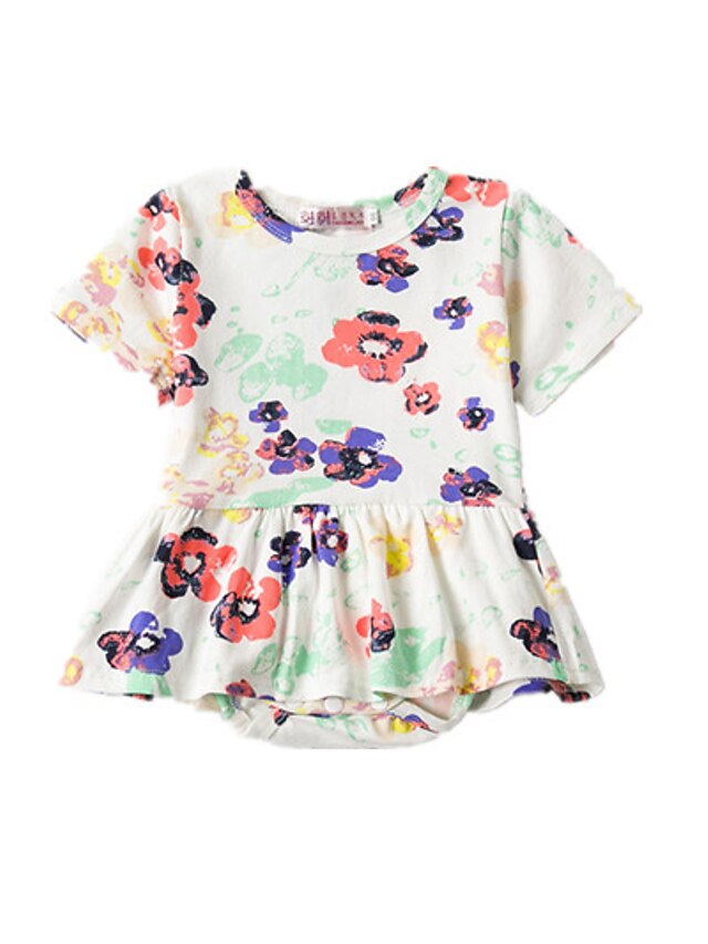  Baby Girls' Floral Print Short Sleeves Blouse White