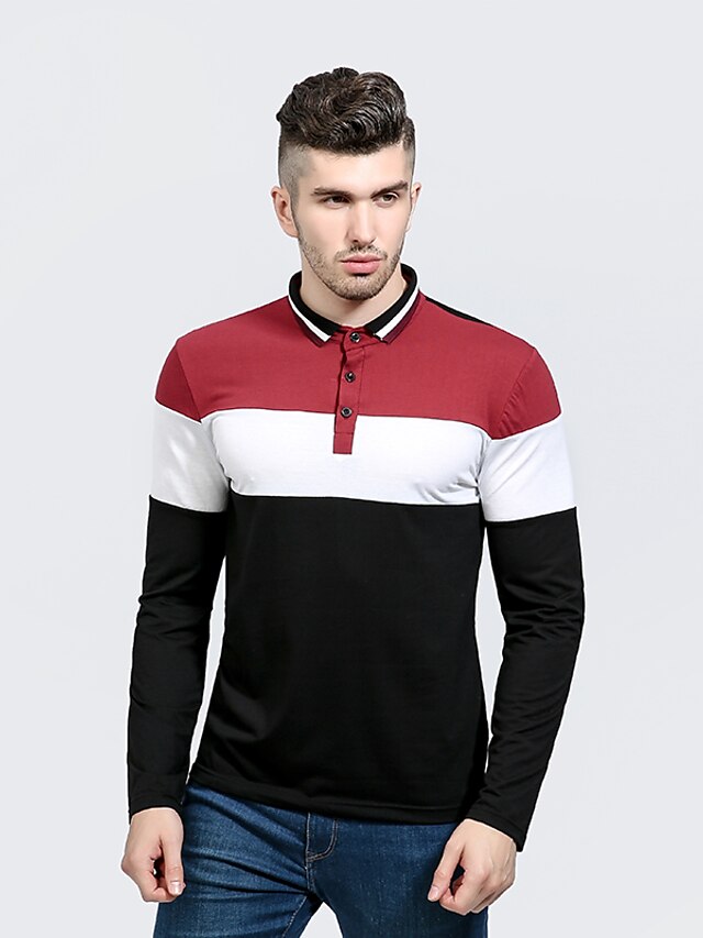  Bomull / Polyester Skjortekrage T-skjorte Herre - Fargeblokk Chinoiserie / Langermet