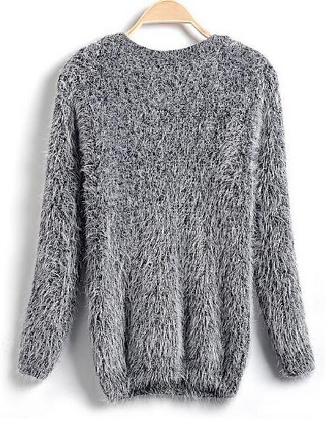 Damen Standard Pullover-Strand Solide Rundhalsausschnitt Langarm Andere Frühling Herbst Mittel Mikro-elastisch