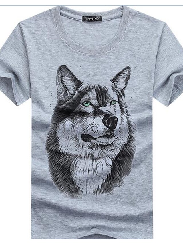  Men's T shirt Tee Animal Round Neck White Black Blue Gray Short Sleeves Going out Print Slim Tops Linen Active / Summer / Summer