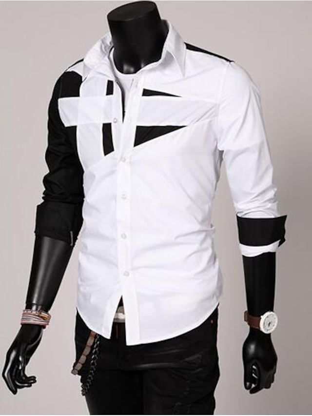  Men's Shirt Solid Colored Color Block Classic Collar Daily Long Sleeve Tops Simple White Black Gray