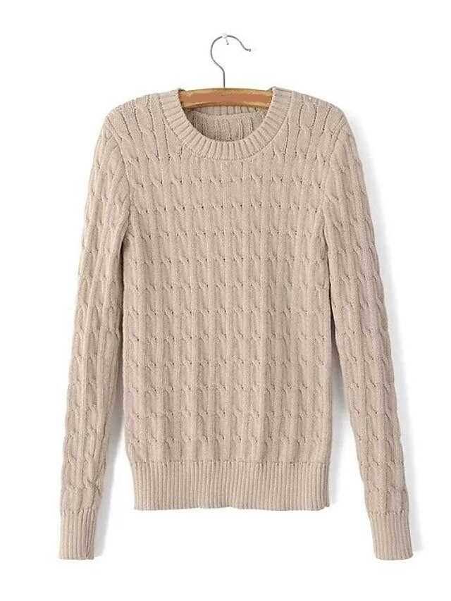  Damen Standard Pullover-Ausgehen Lässig/Alltäglich Einfach Niedlich Solide Rundhalsausschnitt Langarm Baumwolle Frühling Herbst Dünn