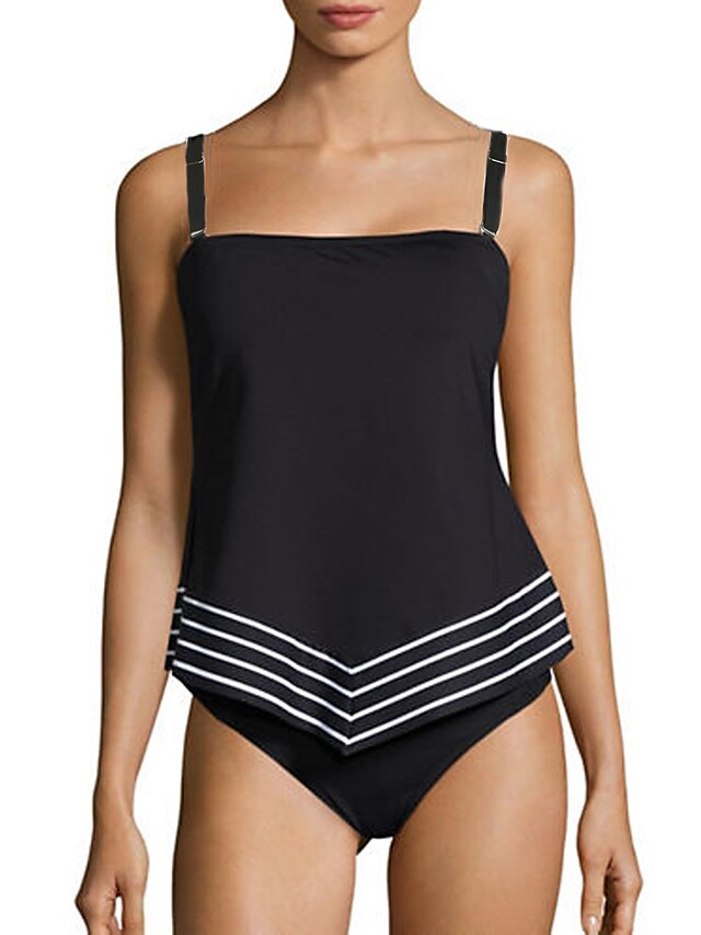  Women's Strap Black Briefs Tankini Swimwear - Striped L XL XXL