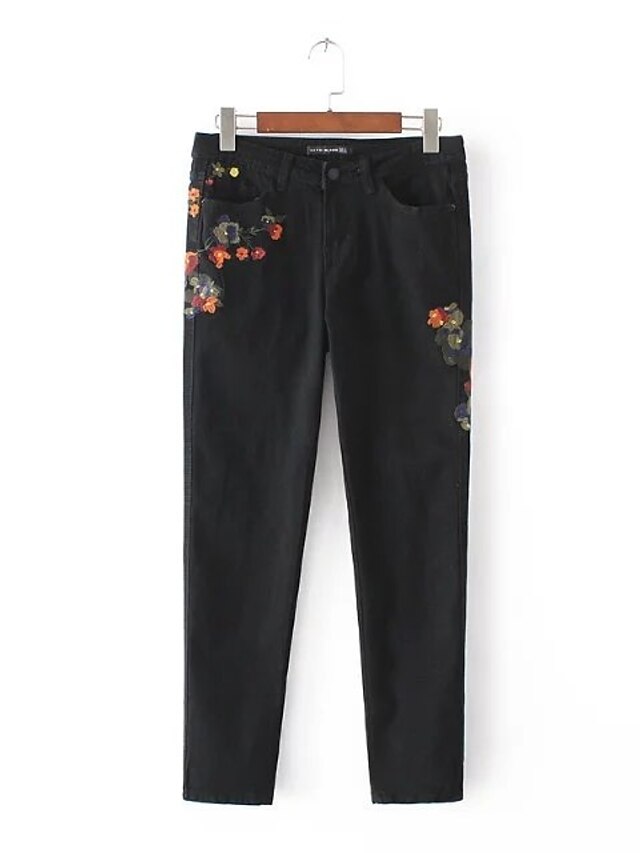 Damen Street Schick Mittlere Hüfthöhe Mikro-elastisch Schlank Jeans Hose,Andere Ganzjährig Solide Stickerei