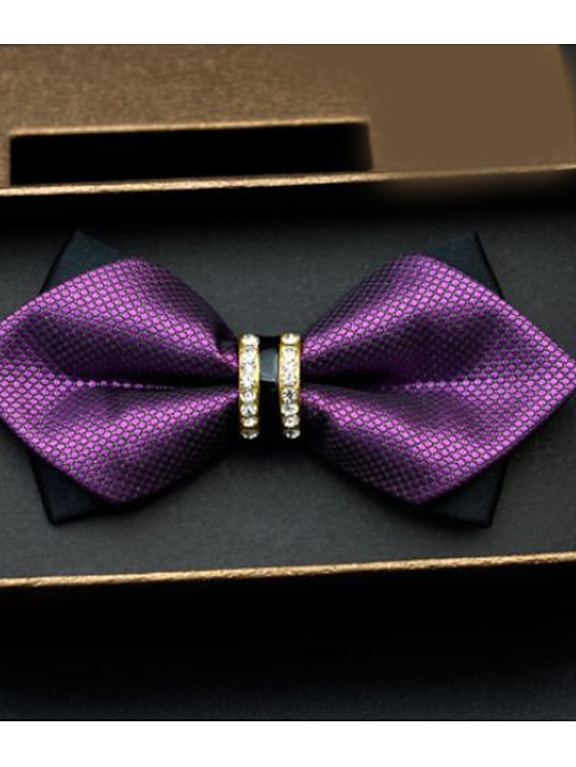  Men's Polyester Bow Tie, Other Gold Black Red Purple Fuchsia