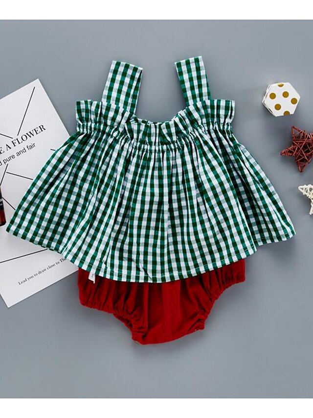  Baby Kinder Kleidungs Set Lässig/Alltäglich Plaid/Karomuster Volltonfarbe Sommer Grün Rote