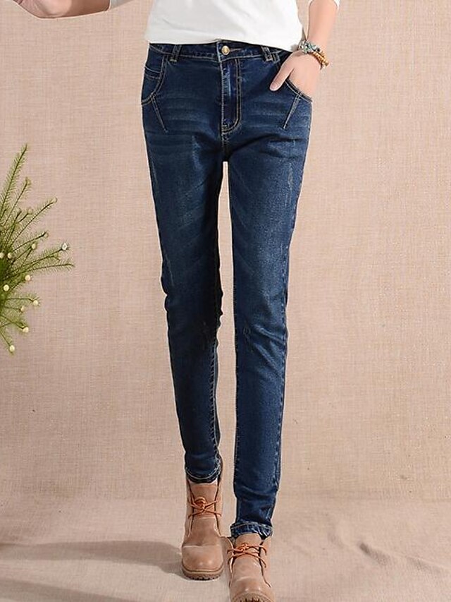  Women's Slim / Jeans Pants - Solid Colored Blue / Beach