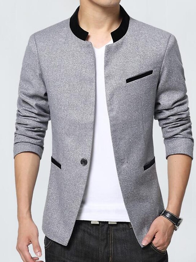  Herren Solide Street Schick Ausgehen Lässig/Alltäglich Arbeit Party/Cocktail Blazer,Ständer Herbst Winter Lange Ärmel StandardBaumwolle