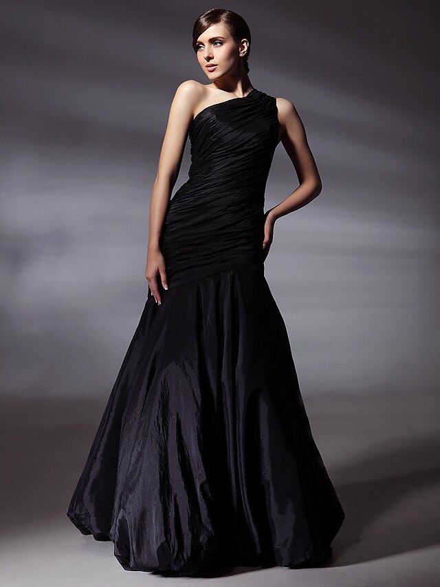  Mermaid / Trumpet Elegant Dress Prom Formal Evening Floor Length Sleeveless One Shoulder Taffeta with Side Draping 2024
