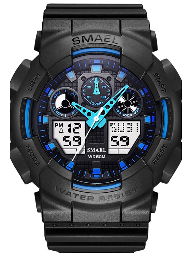  SMAEL Men's Sport Watch Digital Quilted PU Leather Black 50 m Water Resistant / Waterproof Stopwatch Noctilucent Analog - Digital Black / Blue Black / Gray Black / Green