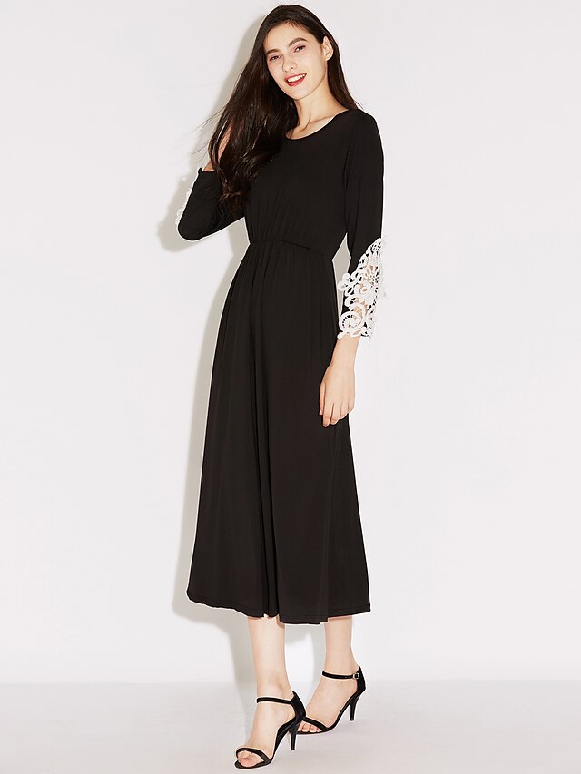  Women's Little Black / Swing Dress - Patchwork Lace Maxi