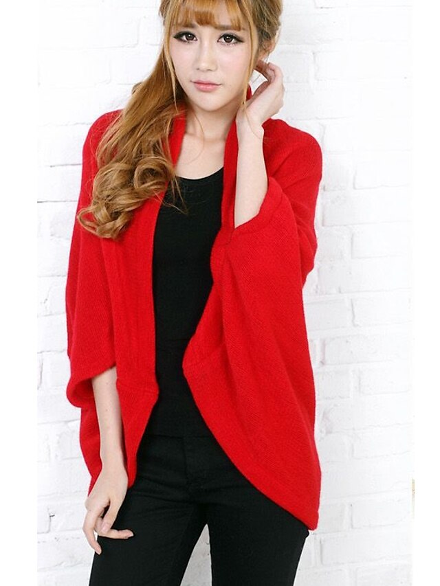  Women's Solid Colored Cardigan Long Sleeve Regular Sweater Cardigans Stand Collar Spring Black Red