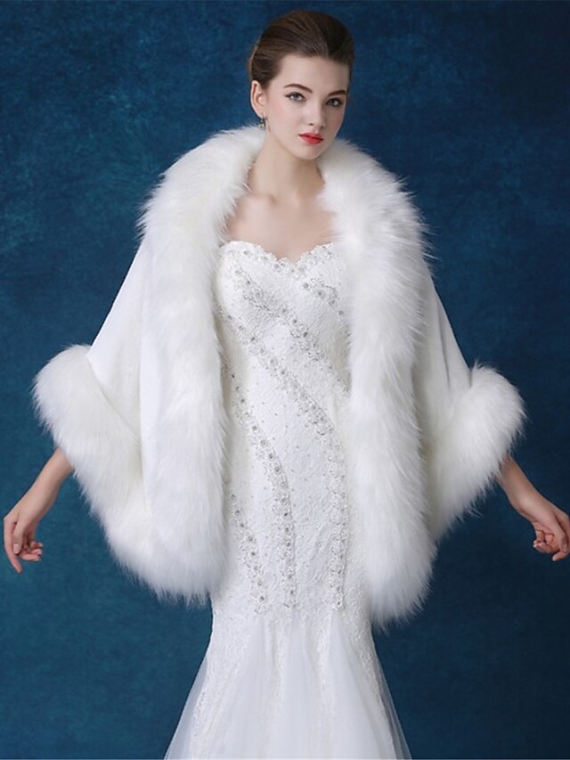 Women's Winter Cloak / Capes Daily Going out Regular Solid Colored Faux Fur White One-Size