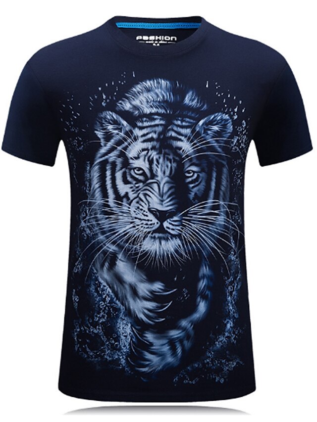  T shirt Tee Homme Animal Col Rond Manches Courtes Noir Bleu Marine Imprimer Grande Taille du quotidien Des sports Fin de semaine Standard Polyester Actif / Eté / Printemps / Eté / Automne