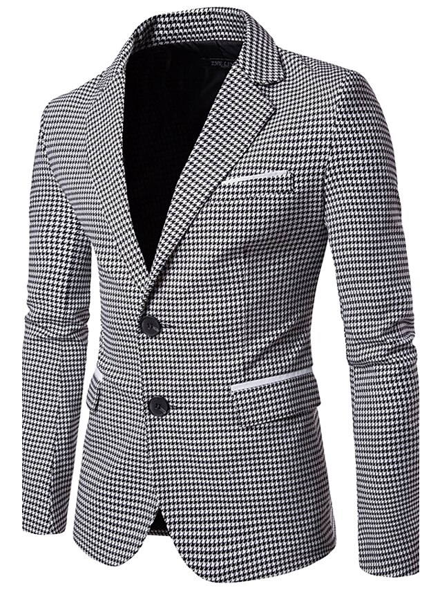  Miesten Pystykäänne Bleiseri Normaali Houndstooth-kuvio Työ Liiketoiminta Vintage Musta / Apila M / L / XL