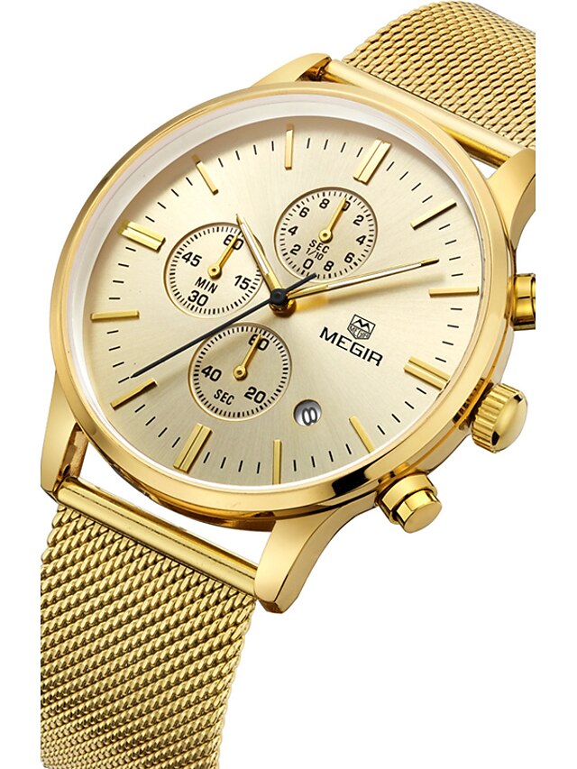  MEGIR Men's Sport Watch Wrist Watch Quartz Stainless Steel Black / Silver / Gold 30 m Calendar / date / day Creative Cool Analog Luxury Casual Fashion Elegant Wood - Black Gold Silver Two Years