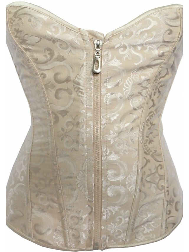  Corset Women's Going out Club Beige Overbust Corset Zipper Lace Solid Colored