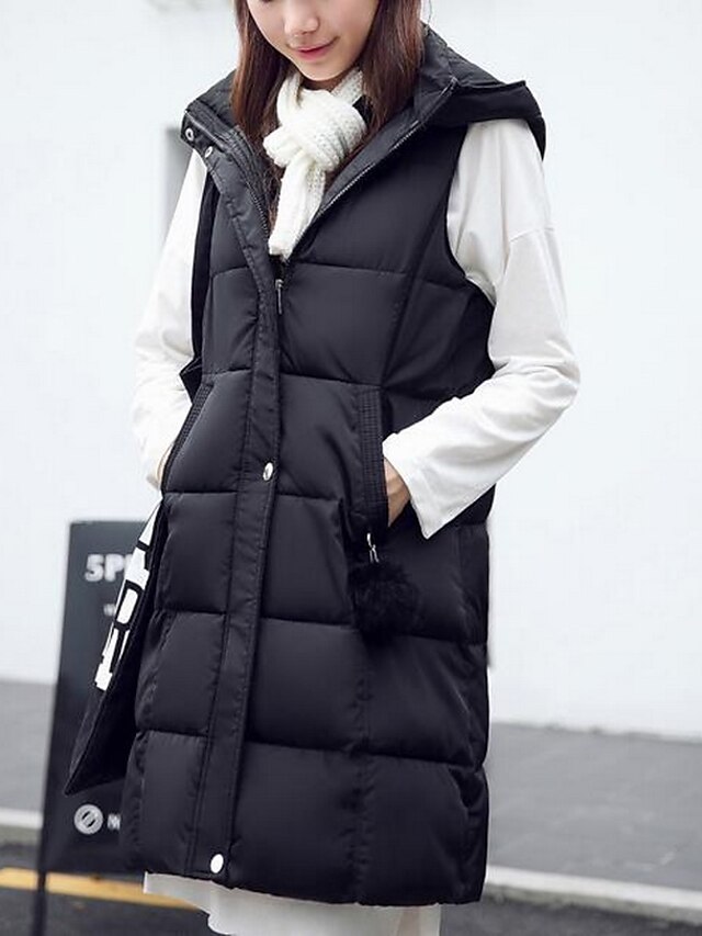  Women's Long Cotton Vest - Solid Colored Hooded / Winter