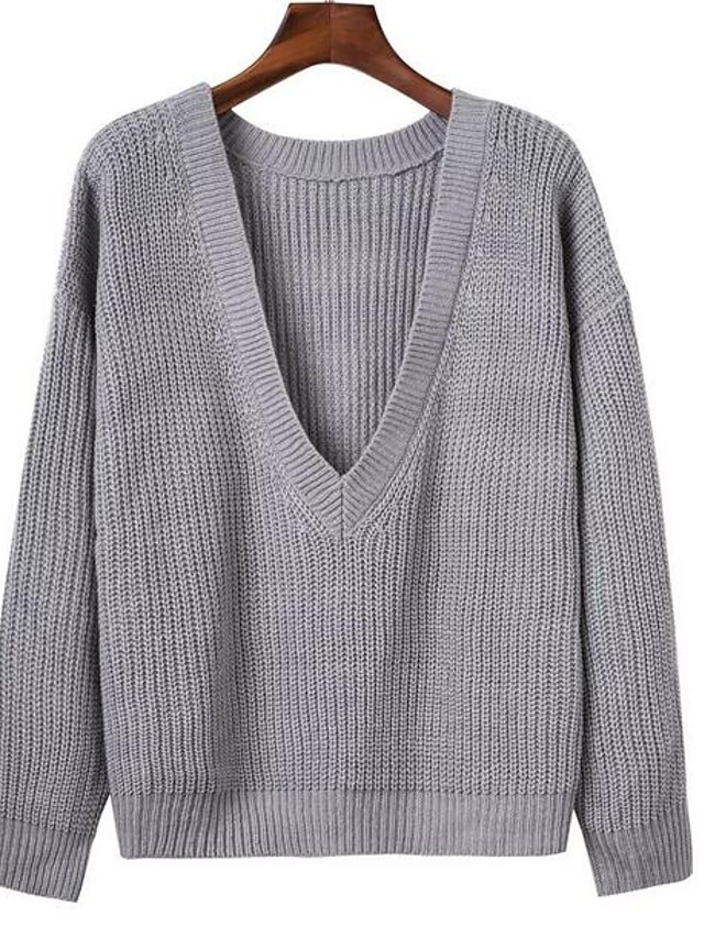  Damen Ausgehen Street Schick Baumwolle Langarm Pullover - Solide V-Ausschnitt / Herbst