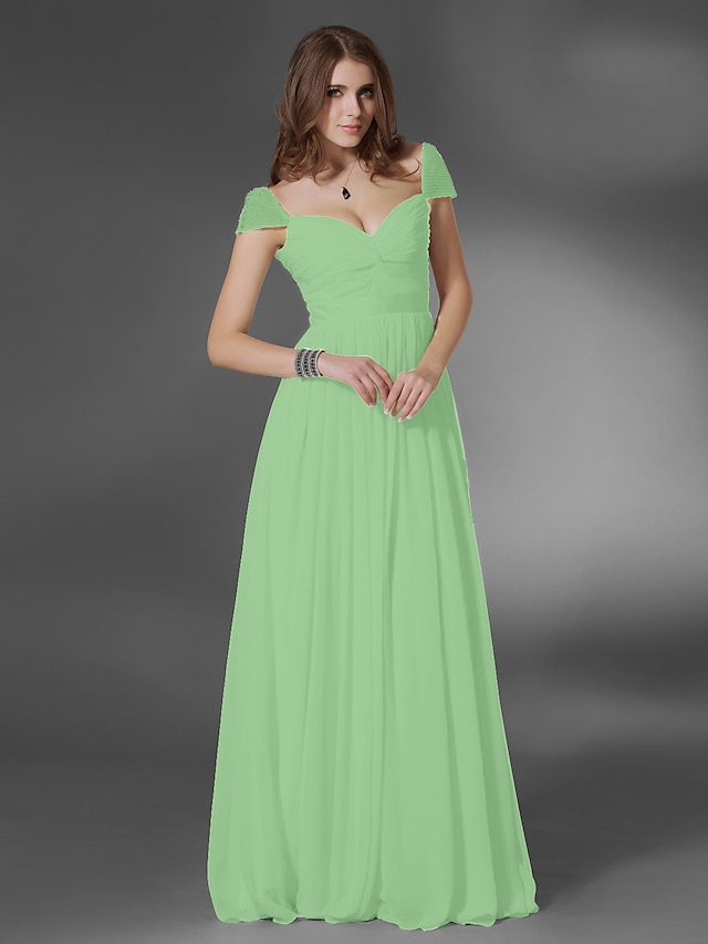 A-Line Minimalist Dress Prom Floor Length Short Sleeve V Neck Chiffon with Sash / Ribbon Ruched 2022 / Formal Evening