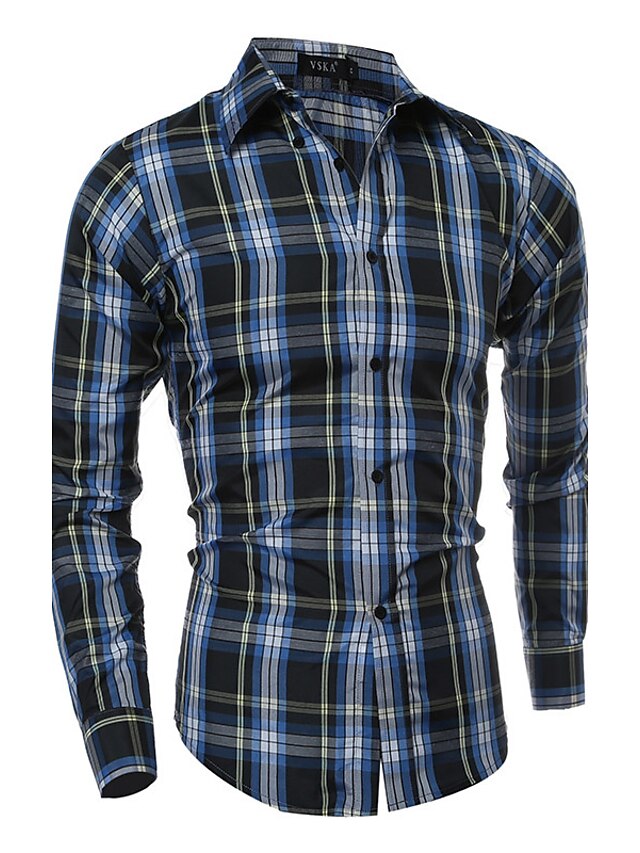  Men's Shirt Striped Plaid / Check Standing Collar Black Beige Long Sleeve Plus Size Daily Tops Active / Summer / Summer