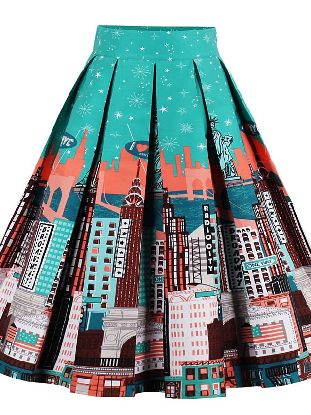  Women's Daily / Holiday Cotton A Line Skirts - Geometric Green S M L