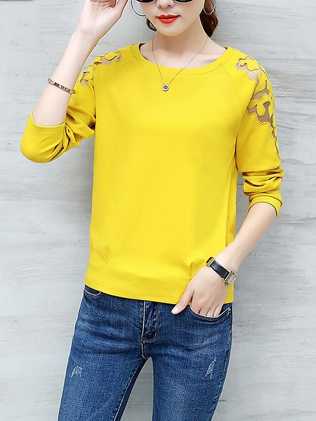  Women's Going out Simple / Street chic Batwing Sleeve T-shirt - Solid Colored Cut Out