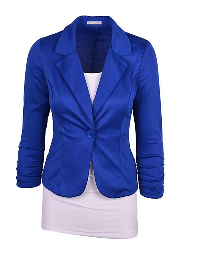  Blazer Femme,Couleur Pleine Décontracté / Quotidien simple Automne Manches ¾ Col châle Court Polyester