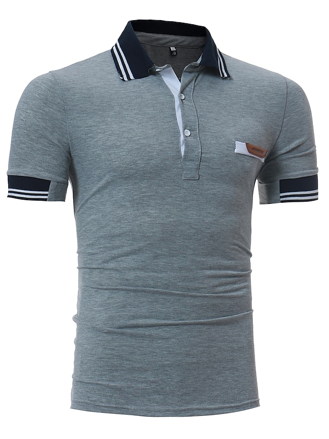  Men's Golf Shirt Solid Colored Collar Shirt Collar White Light gray Navy Blue Short Sleeve Daily Weekend Slim Tops Cotton Active