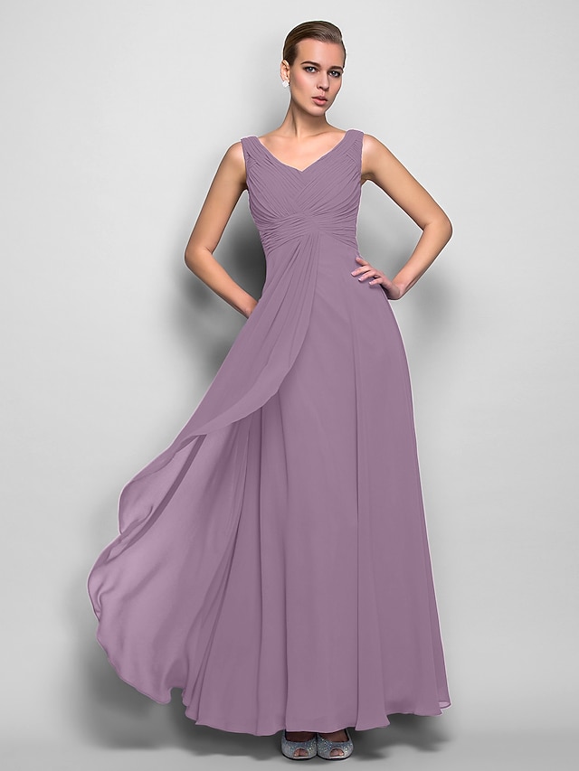 Modern Sheath V Neck Sleeveless Zipper Up Floor-Length Evening Dress