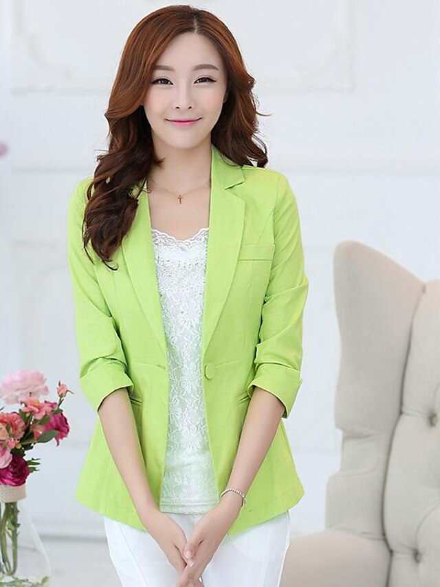  Women's Blazer Going out Solid Colored Others Men's Suit Green / White / Yellow - V Neck