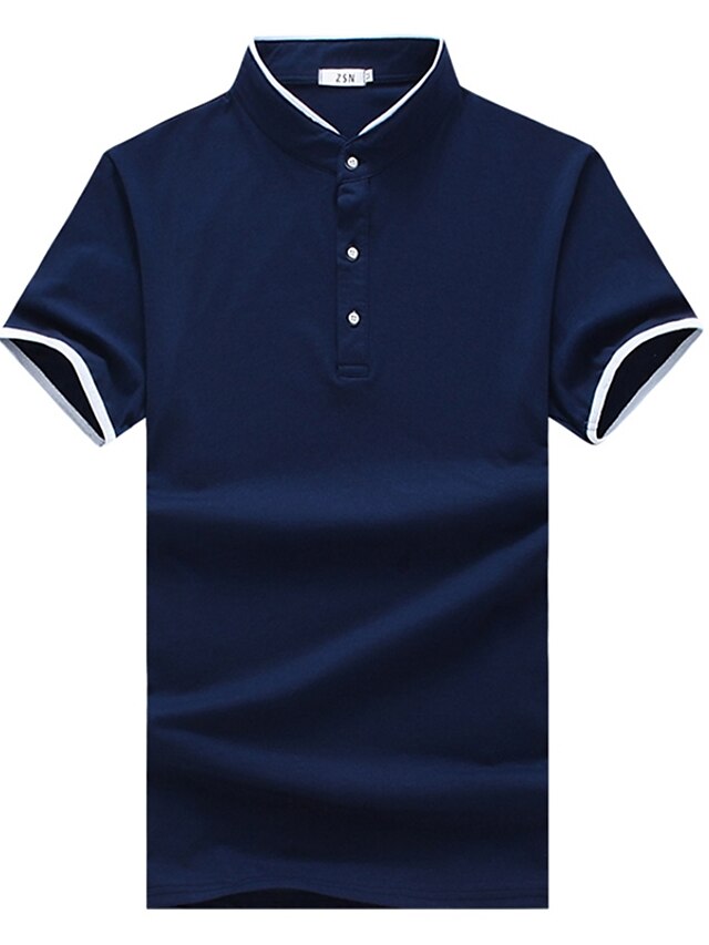  Men's Plus Size Solid Colored Polo - Cotton Casual Daily White / Navy Blue / Gray / Summer / Short Sleeve