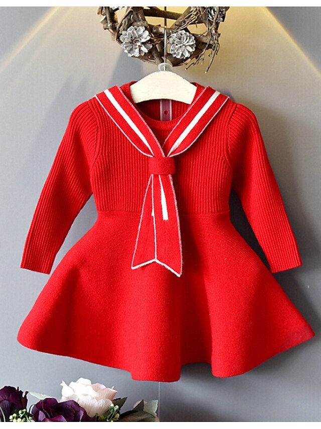  Mädchen' Langarm Einfarbig 3D-gedruckte Grafik Kleider Gerüscht Baumwolle Polyester Kleid Frühling Herbst