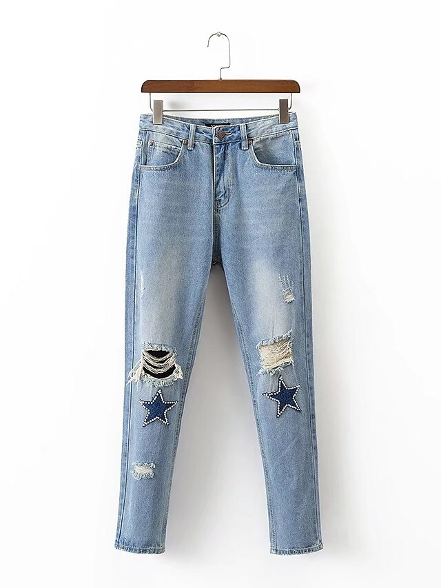  Damen Street Schick Hohe Hüfthöhe Mikro-elastisch Lose Jeans Hose,Baumwolle Polyester Ganzjährig Solide Geometrisch