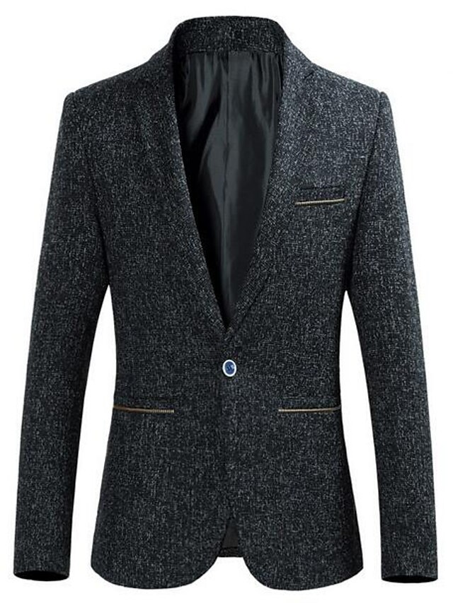  Herren Blazer Täglich Herbst Standard Mantel Hemdkragen Jacken Langarm Einfarbig Schwarz Blau Gelb / Baumwolle