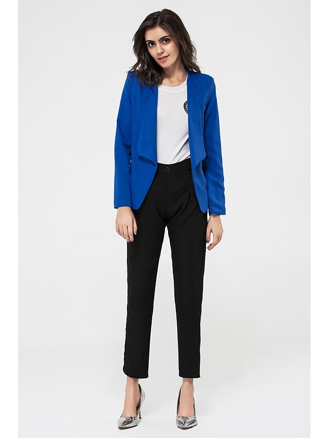  Dame Høst Normal Blazer, Ensfarget Skjortekrage Langermet Hvit / Svart / Blå M / L / XL