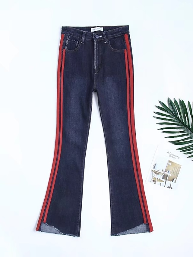  بنطلون بوتكات جينزات مطاطي صغير مرتفع أناقة الشارع سادة مخطط ربيع صيف خريف نساء