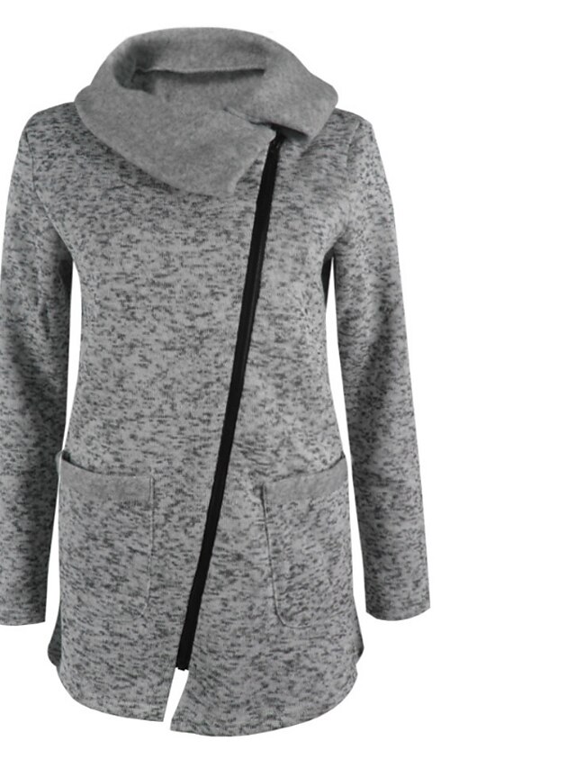  Women's Coat Going out Work Fall Winter Regular Coat Sophisticated Jacket Long Sleeve Solid Colored Gray