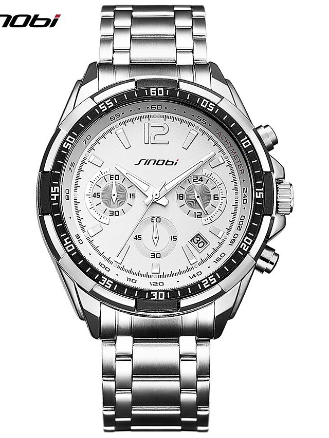  SINOBI Men's Sport Watch Wrist Watch Quartz Luxury Calendar / date / day Chronograph Shock Resistant Analog White / Silver / Metal