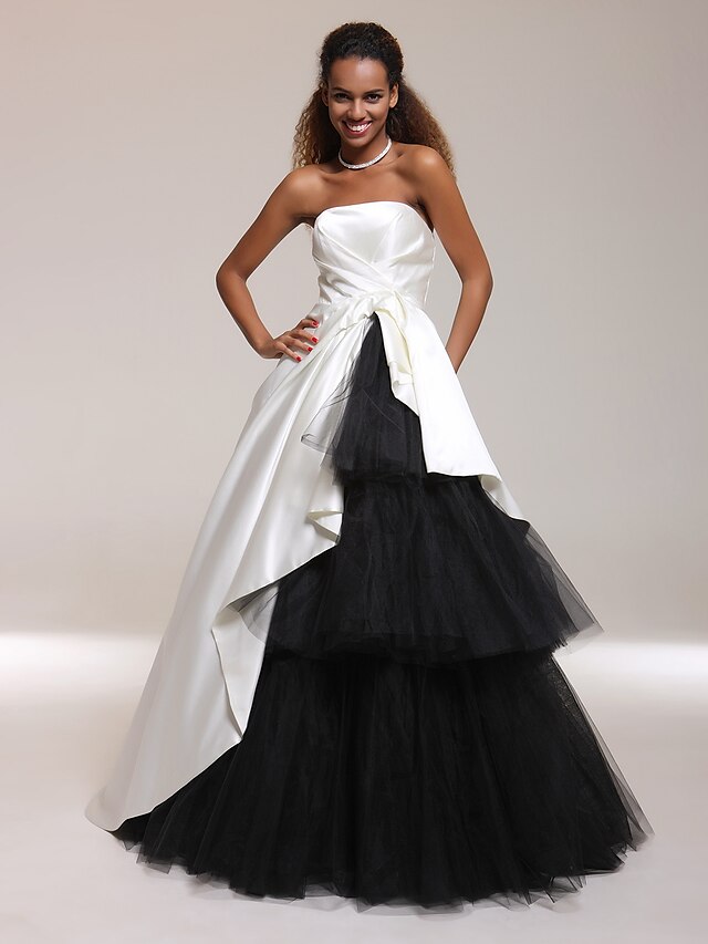 Ball Gown Celebrity Style Inspired by Venice Film Festival Open Back Quinceanera Formal Evening Dress Strapless Straight Neckline Sleeveless Floor Length Satin Tulle with Side Draping 2021