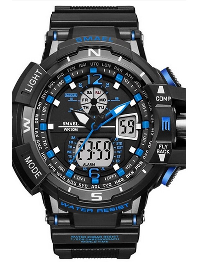  SMAEL Men's Digital Watch Navy Seal Watch Luxury Water Resistant / Waterproof Calendar / date / day Creative Analog - Digital Blue Gold Green / Silicone / Japanese