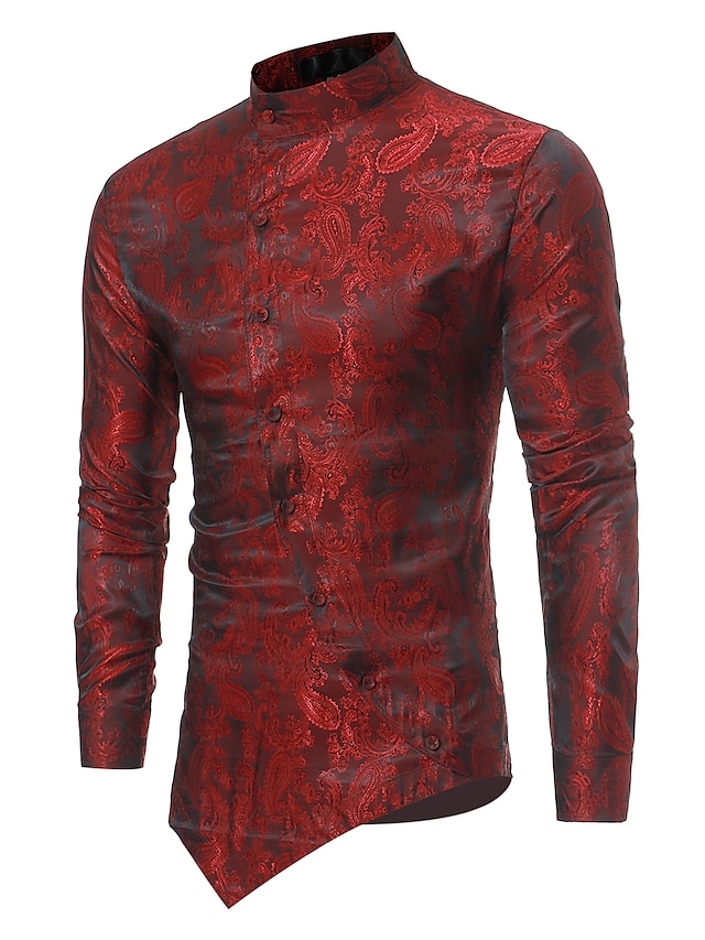 Coolred-Men Long-Sleeve Casual Slim Buttoned Jacquard Cotton T-Shirts