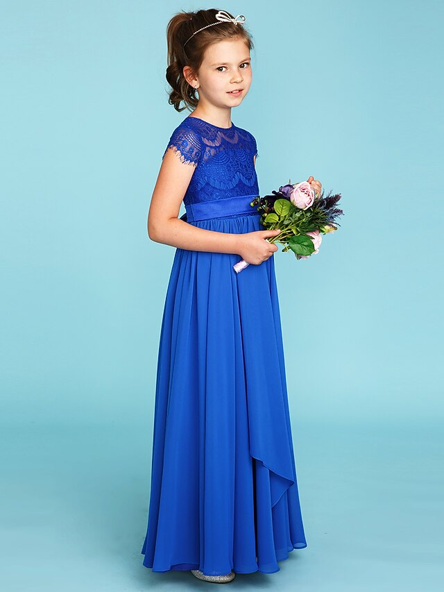 A-Line Junior Bridesmaid Dress with Sash Ribbon and Appliques main image 1