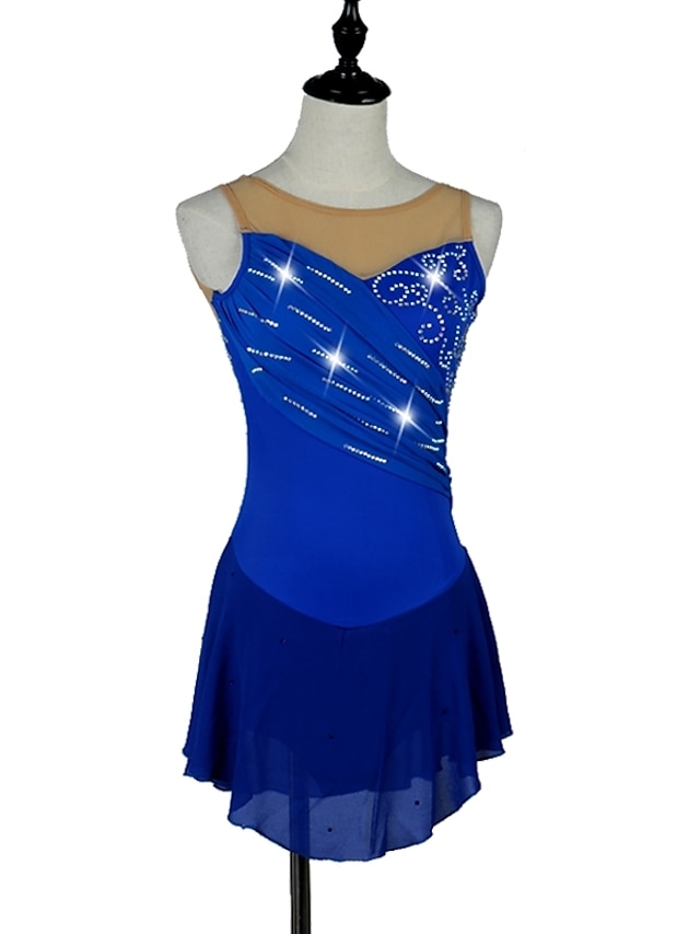 Sports & Outdoors Ice Skating | Figure Skating Dress Womens Girls Ice Skating Dress Outfits Dark Navy Blue Mesh Spandex High Ela