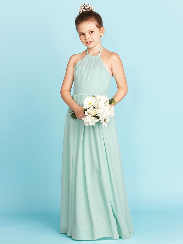 Princess Floor Length Chiffon Junior Bridesmaid Dresses&Gowns With Sash ...