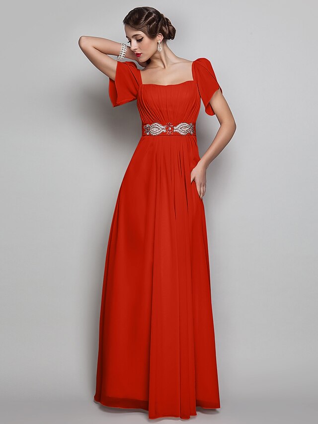 Elegant Sheath Square Neck Sleeveless Open Back Floor Length Prom Dresses main image 1