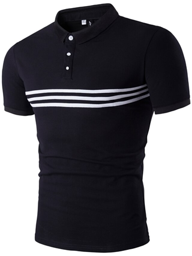  Men's Golf Shirt Striped Collar Round Neck White Black Short Sleeve Daily Sports Tops Active