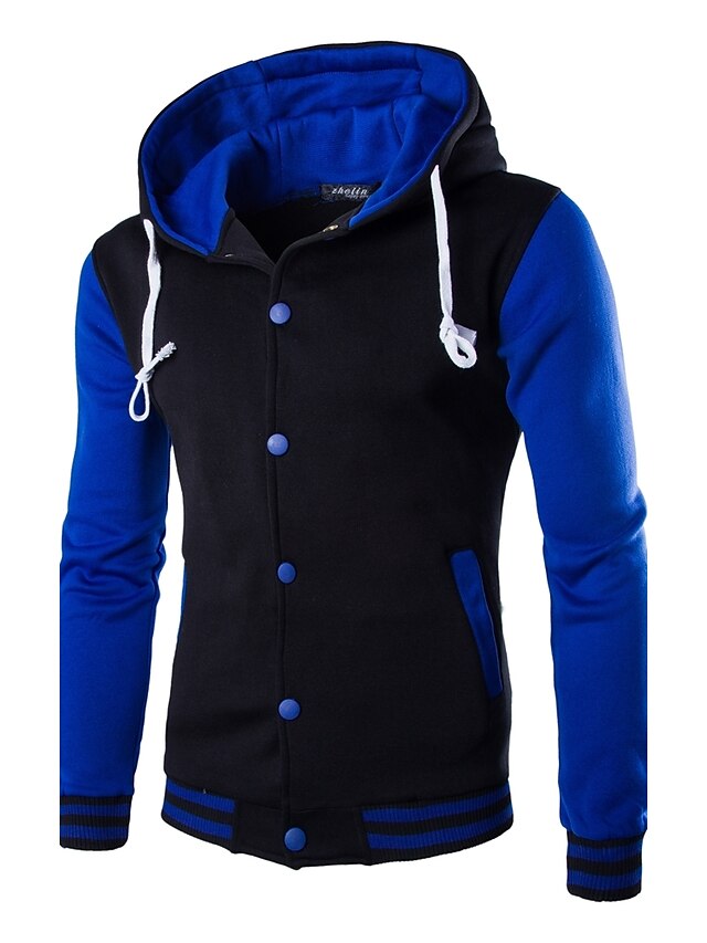 Men's Button Up Hoodie Blue Yellow Wine Red Navy Blue Hooded Color ...