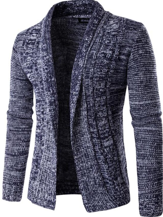  Men's Going out Solid Round Neck Cardigan, Long Sleeves Winter Spring