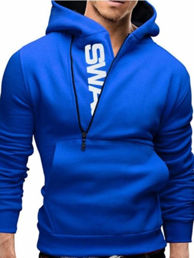  Herren Hoodie Sweatshirt Kapuze Mit Kapuze Einfarbig Täglich Ausgehen Wochenende Baumwolle Basic Strassenmode Kapuzenpullover Sweatshirts Langarm Schlank Schwarz Blau / Winter / Herbst / Winter